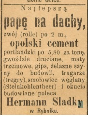 Nowiny Raciborskie ogłoszenie z 1895 r.