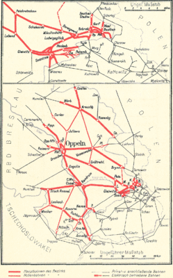 Mapka pochodzi z  http://www.bahnstatistik.de/Karten/Karten_1927/RBD-Oppeln_1927.gif