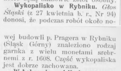 Rybnik - Skarb monet w 1909 roku - Wiadomości Numizmatyczno-Archeologiczne. 1909, nr 6.png