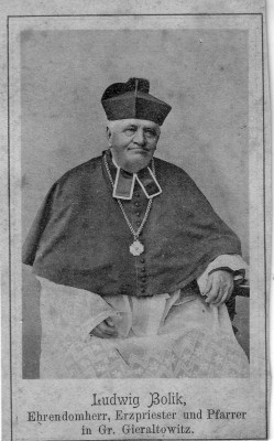 Ksiądz Ludwig Bolik z Gierałtowic, obrazek z okazji 50 lecia służby. 25 Czerwca 1900